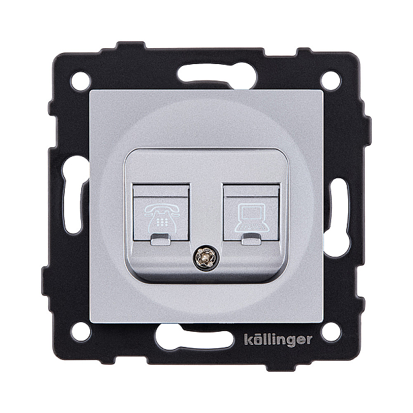 Розетка двойная RJ11 + RJ45 Cat.6, серый Kollinger REA-011GY для Aspekt, Eleganz, Reflex