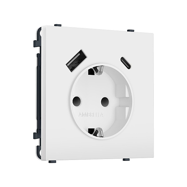 Комплект механизма электрической розетки SIGMA Белый мягкое касание 2USB A+C 20W Ambrella Volt MS830010 (SP8300, PR160)