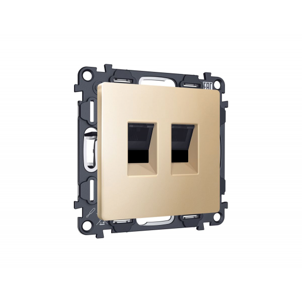 Комплект механизма компьютерной двойной розетки RJ-45 Ambrella Volt MA612110 (8P8C) CAT6 с автоматической защитной шторкой Alfa Шампань Quant