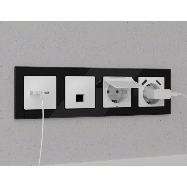 Комплект механизма компьютерной розетки RJ-45 экранированной с автоматической защитной шторкой Alfa Белый матовый Quant Ambrella Volt MA132005 (AP1320, VM185)