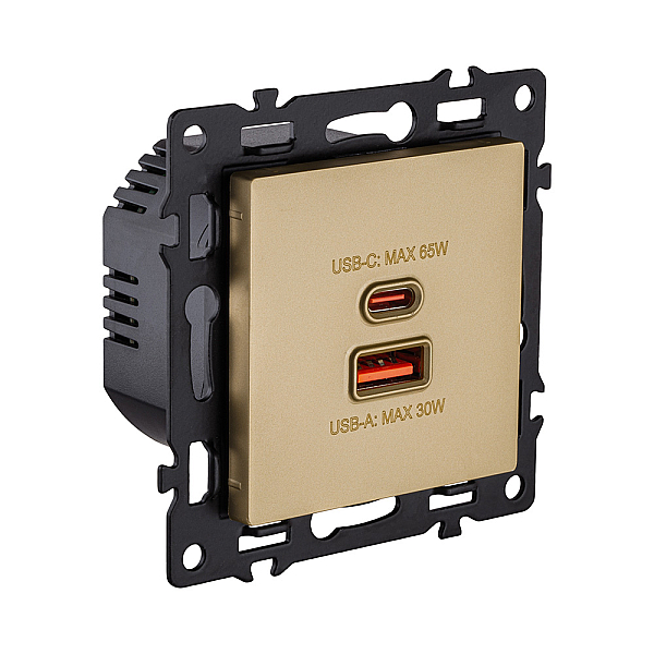 Розетка USB A+C 65W, золотой Kollinger Asthetik AS-024GD