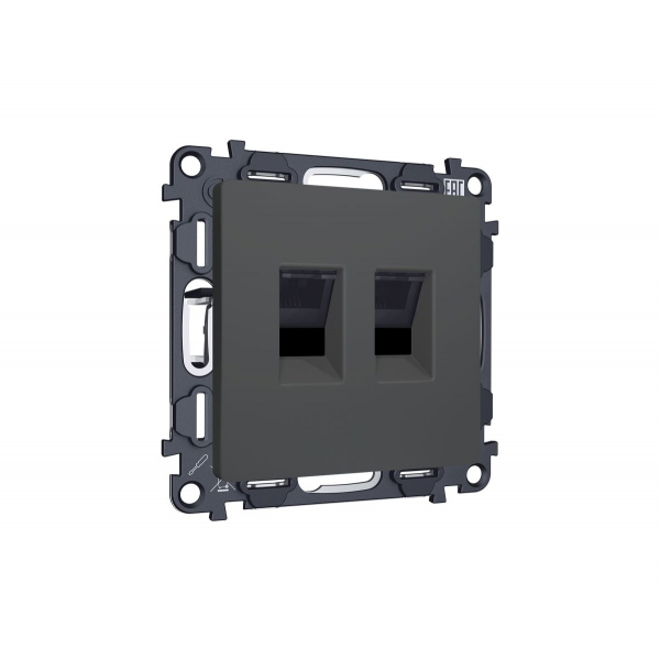 Комплект механизма компьютерной двойной розетки RJ-45 с автоматической защитной шторкой Alfa Графит мягкое касание Quant Ambrella Volt MA912110 (AP9121, VM189)