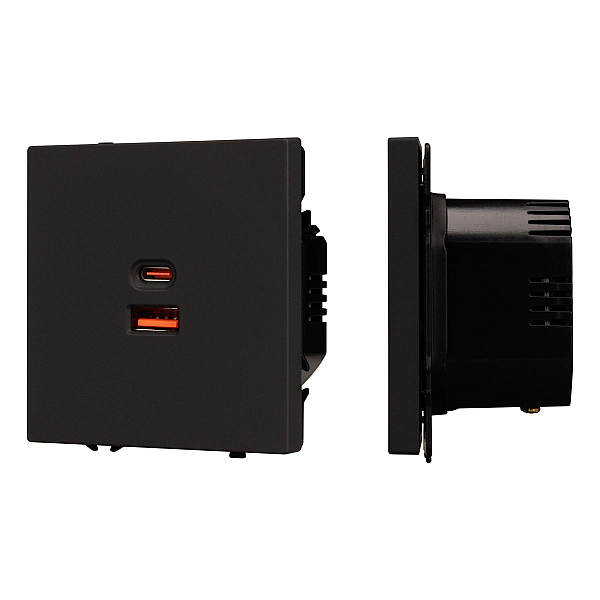 USB Розетка тип A+C софт-тач черный оникс Arlight SCT-MUAC-SFPL-FC-BK (65W, QC3) 054317(1)