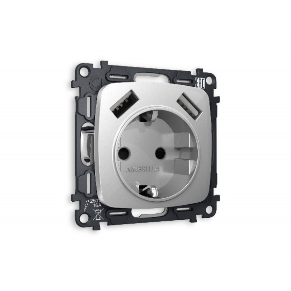 Комплект механизма розетки 2USB A+A 18W (быстрая зарядка) с/з Ambrella Volt Omega MO409010 Комплект механизма розетки 2USB A+A 18W (быстрая зарядка) с/з Ambrella Volt Omega MO409010