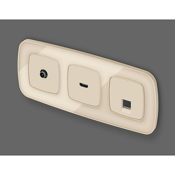 Комплект механизма компьютерной розетки Ambrella Volt RJ-45 (8P8C) CAT6A экранированной с автоматической защитной шторкой OMEGA MO332005 Бежевый матовый QUANT (OP3320, VM185)