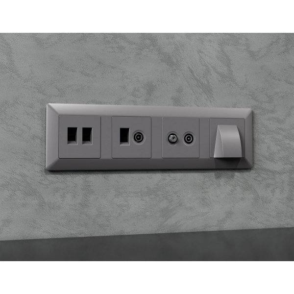 Комплект механизма розетки компьютерной + TV оконечной RJ-45 с автоматической защитной шторкой Alfa Сталь матовый Quant Ambrella Volt MA512510 (AP5125, VM195)