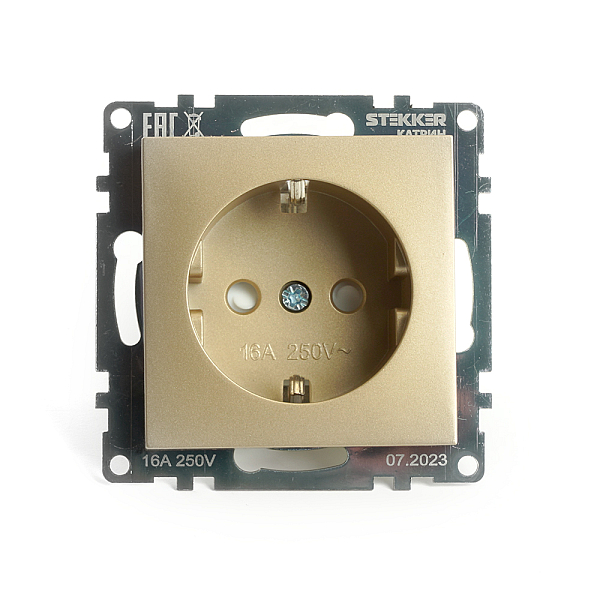 Розетка 2P+E Stekker Эрна золото GLS16-7110-08 49224