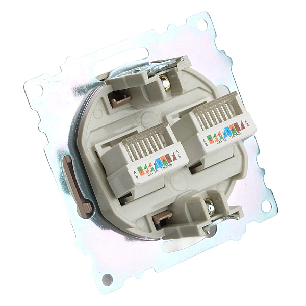 Розетка компьютерная 2-местная RJ-45 (механизм) Stekker GLS00-7109-02 Катрин, шампань 50004