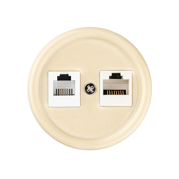 Розетка телефонная RJ11 + компьютерная RJ45 сл. кость Болонь TDM Electric SQ1820-0352