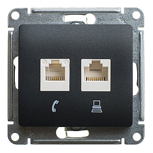 Розетка 2-ая компьютерная RJ45+RJ45, кат.5E Systeme Electric Glossa Антрацит GSL000785KK