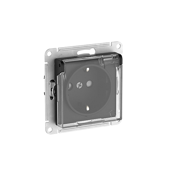 Розетка с зазем. со шт. с прозрач. крыш, 16А, IP44, мех., быстрозажим. Клем Systeme Electric AtlasDesign Aqua Карбон ATN441046S