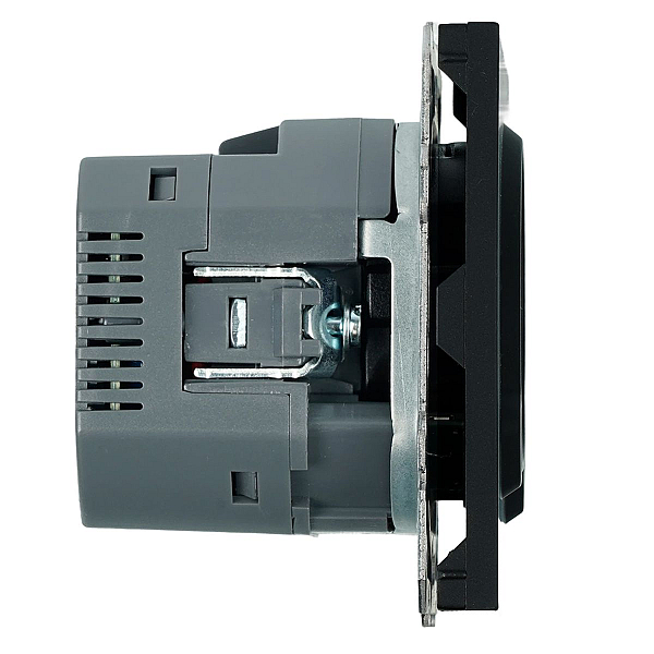 Розетка 1-местная з/ш с/з 16А + USB + Type C (механизм), Stekker, 250В, 20W Эмили, черный уголь, soft-touch, RST16-5119-05 50218