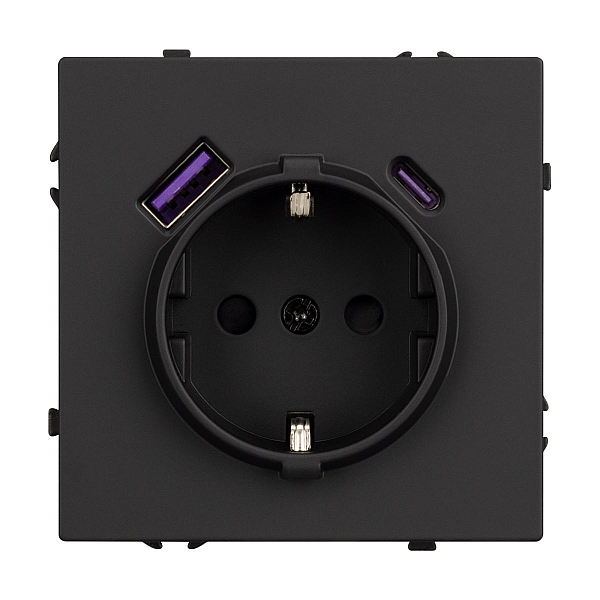 Розетка зк со шторками с USB тип А+С софт-тач черный оникс Arlight SCT-MUAC-SFPL-BK (250V, 16A) 054285(1)