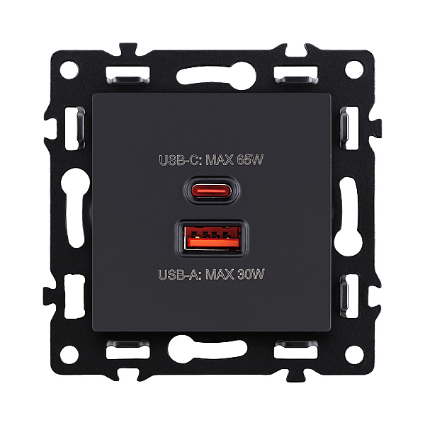 Розетка USB A+C 65W, черный Kollinger Asthetik AS-024BK