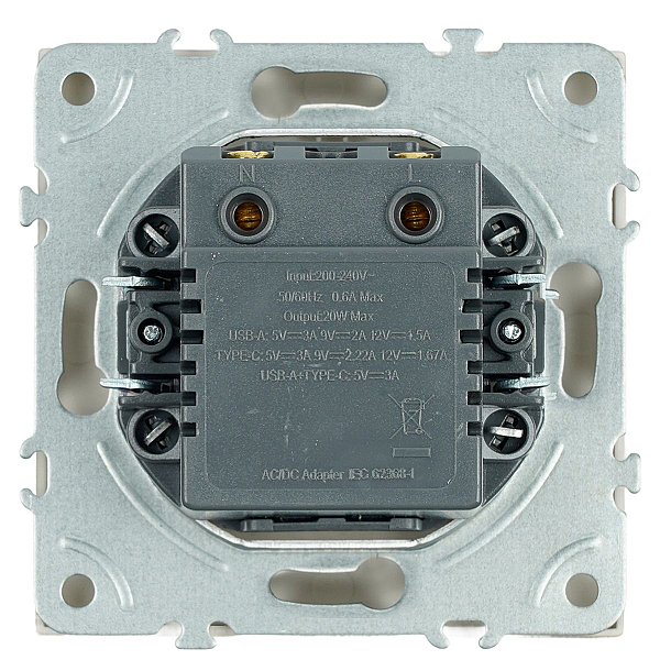 Розетка 2-местная USB + Type C (механизм), Stekker, 250В, 20W Эмили, RST10-5115-08, кашемир, soft touch 49905