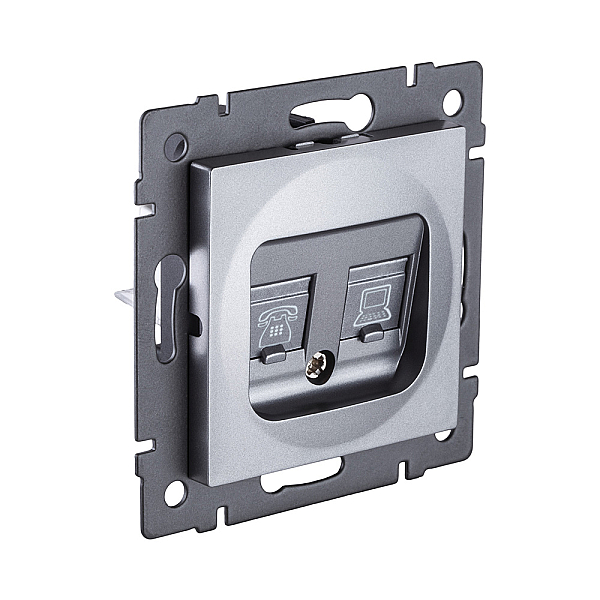 Розетка двойная RJ11 + RJ45 Cat.6, серый Kollinger REA-011GY для Aspekt, Eleganz, Reflex