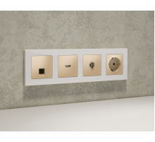 Комплект механизма компьютерной розетки RJ-45 экранированной с автоматической защитной шторкой Alfa Шампань Quant Ambrella Volt MA612005 (AP6120, VM185)