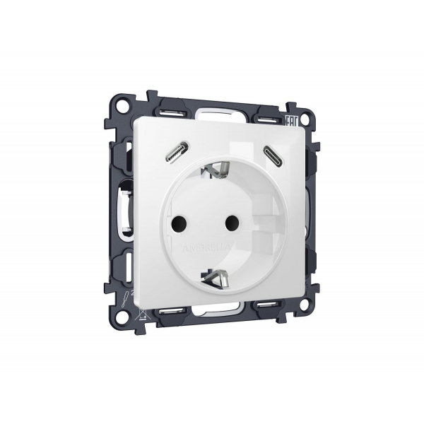 Комплект механизма электрической розетки 2USB С+C 20W с/з на винтовых зажимах 16A-250V Alfa Белый глянец Quant Ambrella Volt MA110510 (AP1105, VM165)