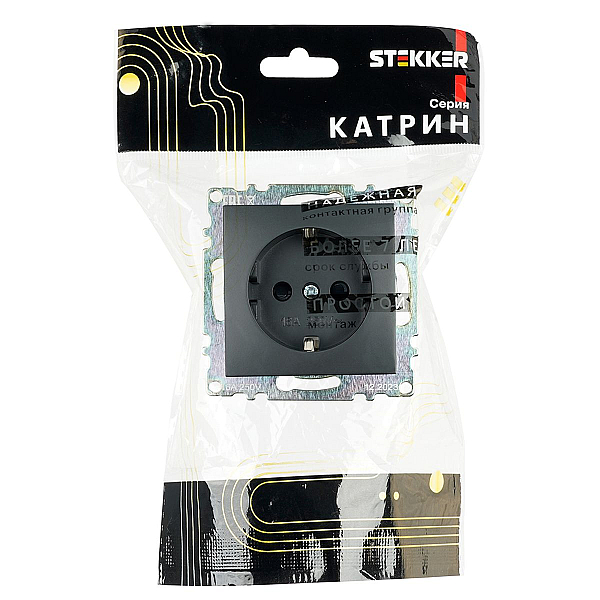Розетка 1-местная Stekker Катрин GLS16-7110-05 черный 39610