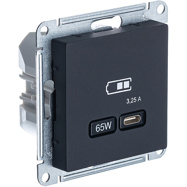 Розетка тип-C 65W высокоскор.заряд. QC, PD, мех. Systeme Electric AtlasDesign Карбон USB ATN001027