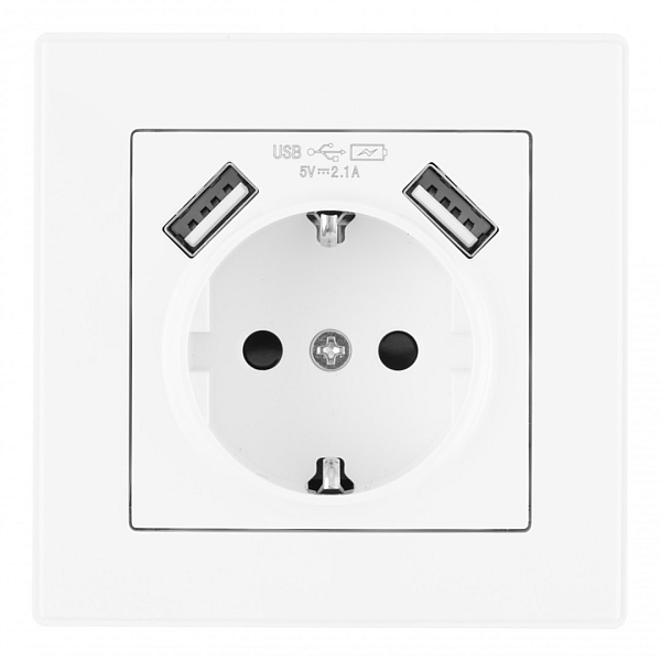 Комплект розетки с/з и шторками + USB и рамкой Arte Milano SET06-1-47-1 white