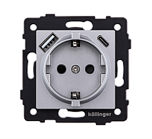 Розетка штепсельная SCHUKO 16A/250 В с USB A+C 20W, серый Kollinger REA-004GY для Aspekt, Eleganz, Reflex