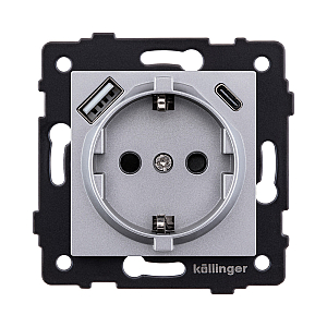 Розетка штепсельная SCHUKO 16A/250 В с USB A+C 20W, серый Kollinger REA-004GY для Aspekt, Eleganz, Reflex