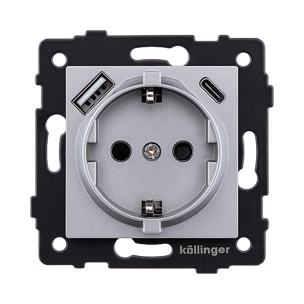 Розетка штепсельная SCHUKO 16A/250 В с USB A+C 20W, серый Kollinger REA-004GY для Aspekt, Eleganz, Reflex