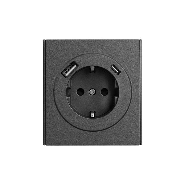 Розетка STRONG 1-ая с/з с/у з/ш 16А с USB A+C быстрой зарядки 5В/3А графит KRANZ KR-78-0704-6