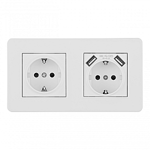 Розетка двойная (двухпостовая) с/з и шторками + USB Arte Milano SET16-2-47-1-40-1 white