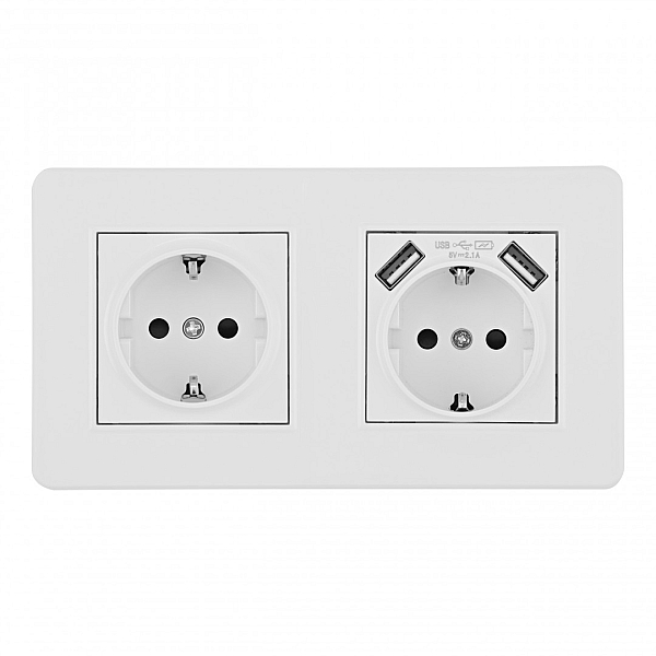 Розетка двойная (двухпостовая) с/з и шторками + USB Arte Milano SET16-2-47-1-40-1 white
