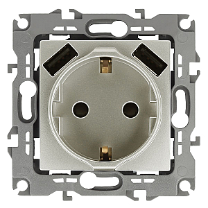 Розетка 2P+E со шторками и 2xUSB Эра 12-4109-15 Б0047849
