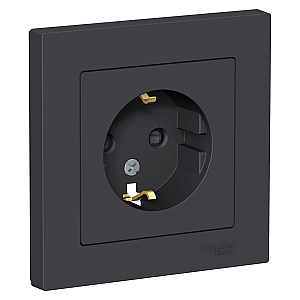 Розетка с/з со шторками, 16А, в сборе Systeme Electric AtlasDesign Карбон ATN001044