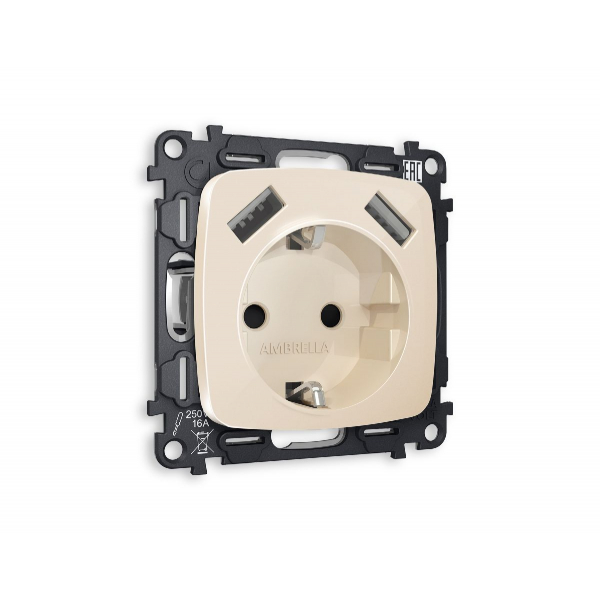 Комплект механизма розетки 2USB A+A 18W (быстрая зарядка) с/з Ambrella Volt Omega MO309010 Комплект механизма розетки 2USB A+A 18W (быстрая зарядка) с/з Ambrella Volt Omega MO309010