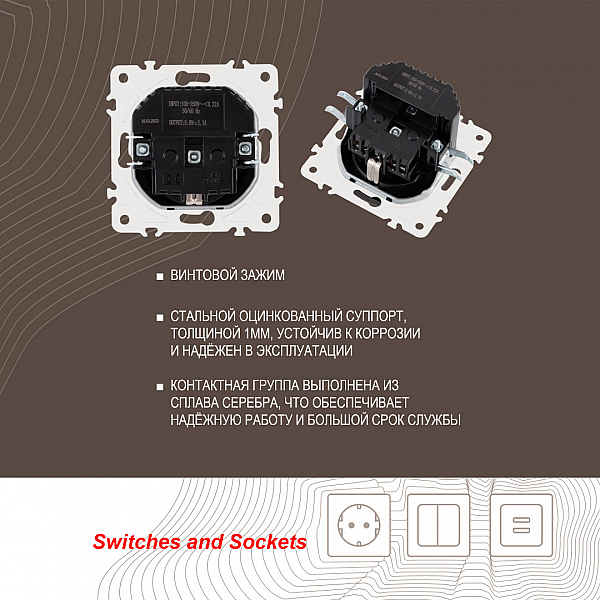 Розетка с заземлением, шторками + 2 USB Arte Milano 205.47-1.black