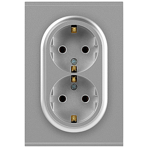 Розетка Эра Arktik 16-2105-03 двойная с заземлением 2X2P+E Schuko со шторками 16А-250В алюминий Б0070456