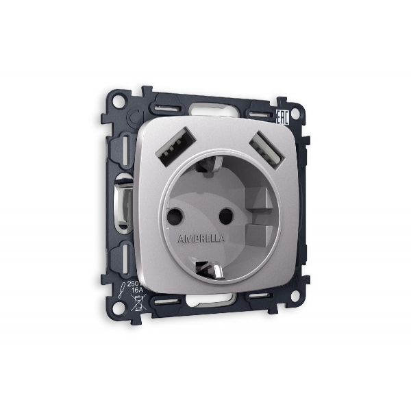 Комплект механизма розетки 2USB A+A 18W (быстрая зарядка) с/з Ambrella Volt Omega MO509010 Комплект механизма розетки 2USB A+A 18W (быстрая зарядка) с/з Ambrella Volt Omega MO509010