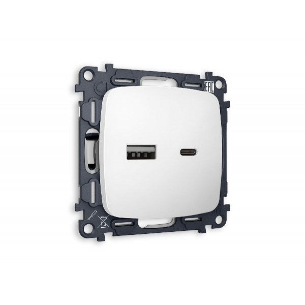 Комплект механизма розетки 2USB A+C 20W (быстрая зарядка) Ambrella Volt Omega MO131010 Комплект механизма розетки 2USB A+C 20W (быстрая зарядка) Ambrella Volt Omega MO131010