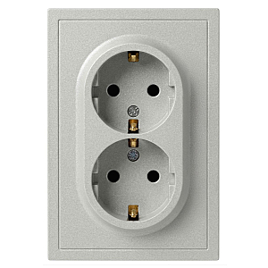 Розетка Эра Galaxy 15-2104-03 с заземлением двойная 2X2P+E Schuko 16А-250В IP20 алюминий Б0070681