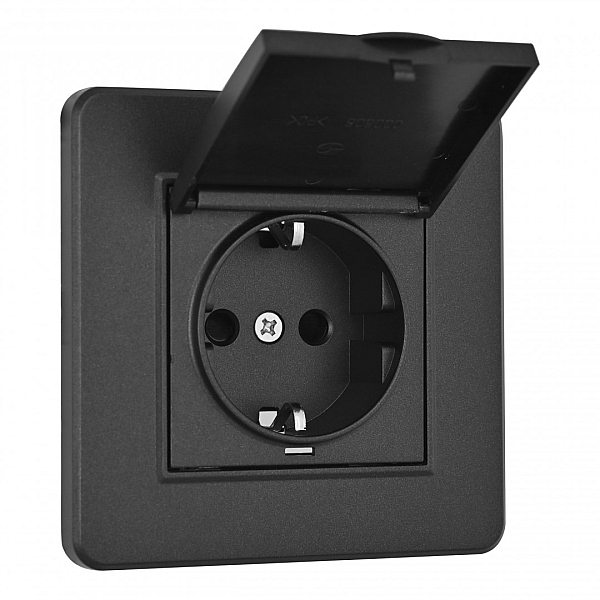 Комплект розетки с/з и шторками, защитной крышкой и рамкой Arte Milano SET16-1-41-1 black