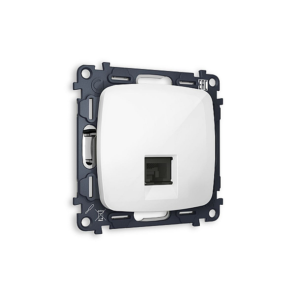 Комплект механизма компьютерной розетки Ambrella Volt RJ-45 (8P8C) CAT6A экранированной с автоматической защитной шторкой OMEGA MO112005 Белый глянец QUANT (OP1120, VM185)