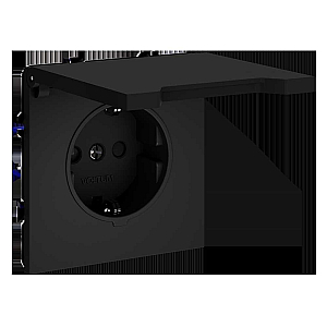 Розетка с защитными шторками и крышкой Voltum S70 VLS040308 (черный матовый)