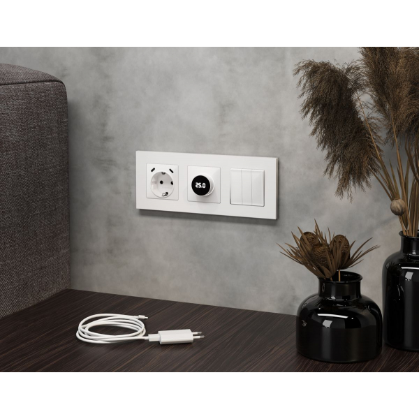 Комплект механизма электрической розетки 2USB С+C 20W с/з на винтовых зажимах 16A-250V Alfa Белый глянец Quant Ambrella Volt MA110510 (AP1105, VM165)