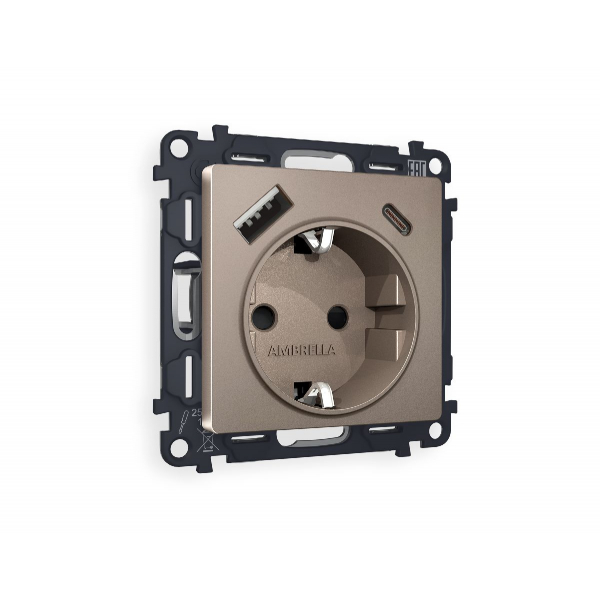 Комплект механизма розетки 2USB A+C 20W (быстрая зарядка) с/з Ambrella Volt Alfa MA640010 Комплект механизма розетки 2USB A+C 20W (быстрая зарядка) с/з Ambrella Volt Alfa MA640010