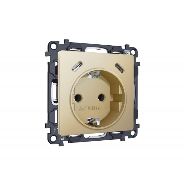 Комплект механизма электрической розетки 2USB С+C 20W Ambrella Volt MA610510 (быстрая зарядка) с/з на винтовых зажимах 16A-250V Alfa Шампань Quant