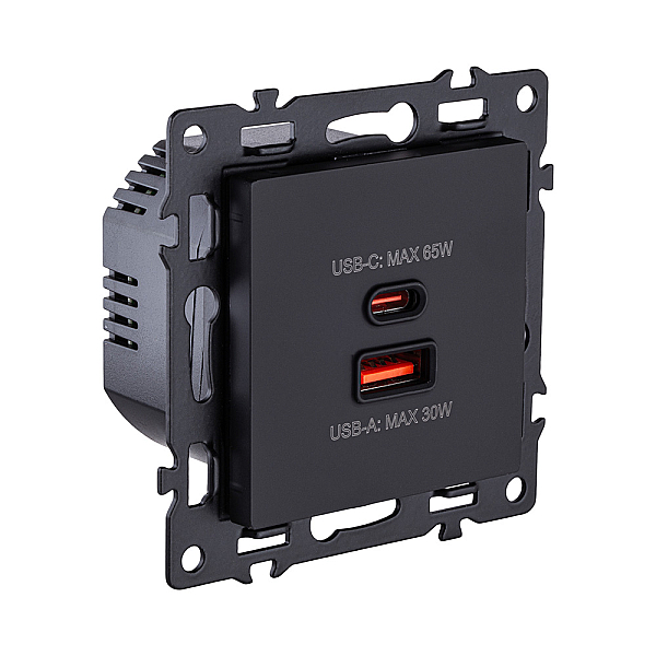 Розетка USB A+C 65W, черный Kollinger Asthetik AS-024BK
