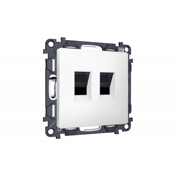 Комплект механизма компьютерной двойной розетки RJ-45 с автоматической защитной шторкой Alfa Белый матовый Quant Ambrella Volt MA132110 (AP1321, VM189)