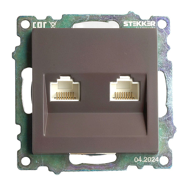 Розетка компьютерная 2-местная RJ-45 (механизм) Stekker GLS00-7109-04 Катрин, шоколад 50006