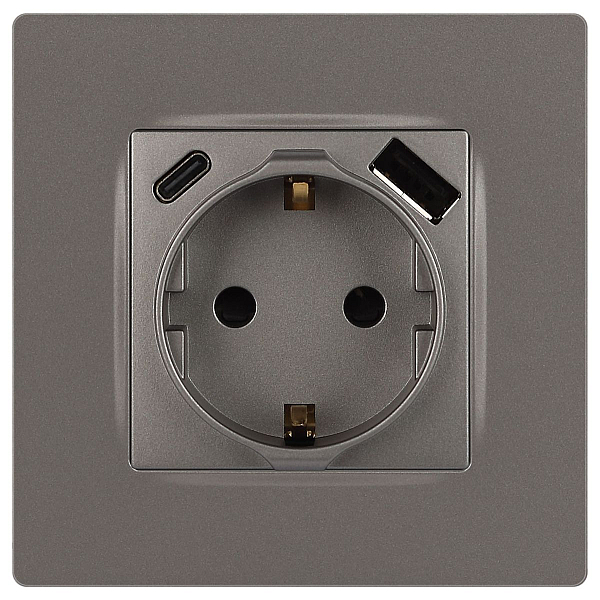 Розетка ЭРА Серия 12 12-4108-16 2P+E 16A-250В со шторками с USB type-A+C 5В-3А титан Б0067762