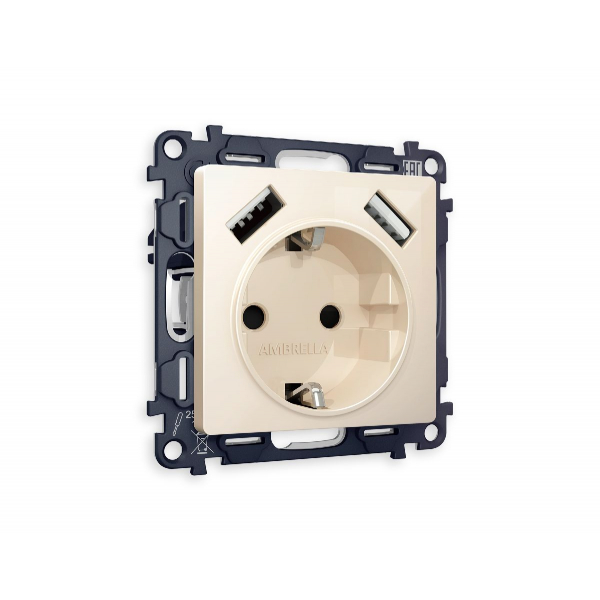 Комплект механизма розетки 2USB A+A 18W (быстрая зарядка) с/з Ambrella Volt Alfa MA309010 Комплект механизма розетки 2USB A+A 18W (быстрая зарядка) с/з Ambrella Volt Alfa MA309010